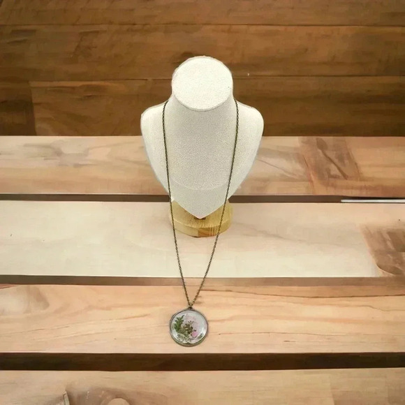 Floral Preservation Art-to-Wear Statement Necklace Mixed Flowers Resin Pendant - Picture 6 of 6